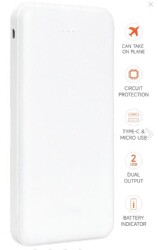 SnapMax SNP-3000 Beyaz 10.000 mah Powerbank 2x USB Çıkışlı 1 Type-C ve 1 Micro Girişli - 2