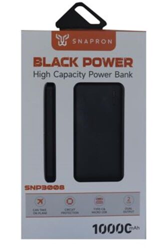 SnapMax SNP-3008 Siyah 10.000 mah Powerbank 2x USB Çıkışlı 1 Type-C ve 1 Micro Girişli - SNAPRON (1)