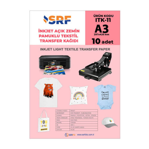 SRF İnkjet A3 Pamuklu Açık Zemin Transfer Kağıdı (10 adet) - 1