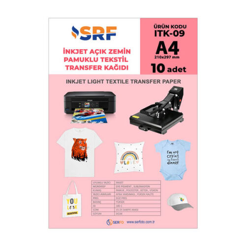 SRF İnkjet A4 Pamuklu Açık Zemin Transfer Kağıdı (10 adet) - OFİSOMİ-S