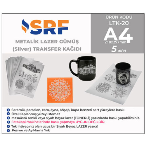 SRF Lazer Gümüş (Silver) Metalik Transfer Kağıdı A4 (5 adet) - OFİSOMİ-S