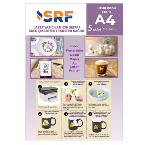 SRF Şeffaf Sulu Çıkartma Lazer Transfer Kağıdı A4 (5 adet) - OFİSOMİ-S