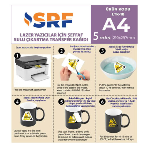 SRF Şeffaf Sulu Çıkartma Lazer Transfer Kağıdı A4 (5 adet) - OFİSOMİ-S (1)