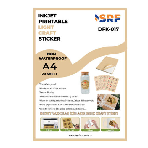 SRF Yapışkanlı İnkjet Açık Kraft Plastik Etiket (20 adet A4) - OFİSOMİ-S