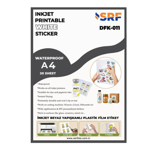 SRF Yapışkanlı İnkjet Beyaz Plastik Etiket (20 adet A4) - OFİSOMİ-S