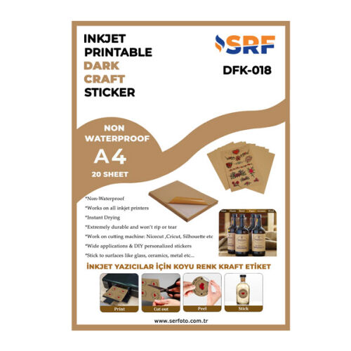 SRF Yapışkanlı İnkjet Koyu Kraft Plastik Etiket (20 adet A4) - OFİSOMİ-S