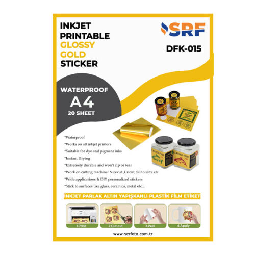 SRF Yapışkanlı İnkjet Parlak Altın Plastik Etiket (20 adet A4) - OFİSOMİ-S