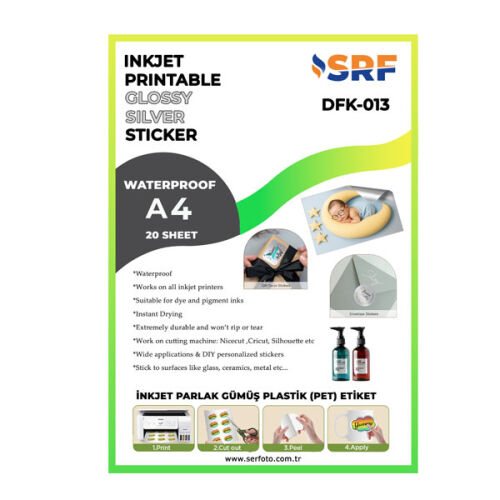 SRF Yapışkanlı İnkjet Parlak Gümüş Plastik Etiket (20 adet A4) - OFİSOMİ-S