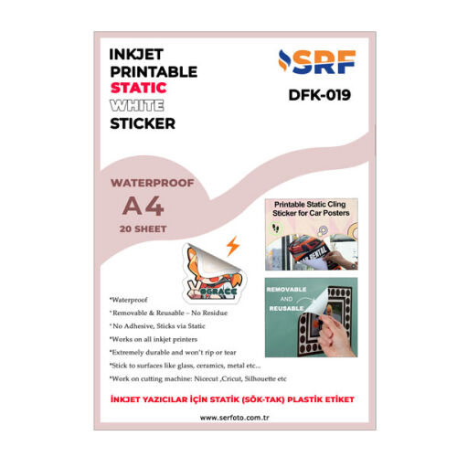 SRF Yapışkansız Statik Sök Tak Plastik Etiket (20 adet A4) - OFİSOMİ-S