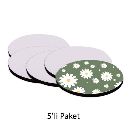 Süblimasyon Adf Yuvarlak Bardak Altlığı 8cm - 5'li Paket - OFİSOMİ-T