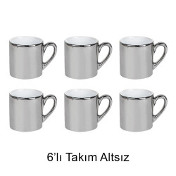 Süblimasyon Altsız Promosyon Porselen Türk Kahvesi Fincanı - 6'lı Aynalı Gümüş - 1