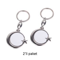 Süblimasyon Ay Yıldızlı Çift Taraflı Metal Anahtarlık - 2'li Paket - 4