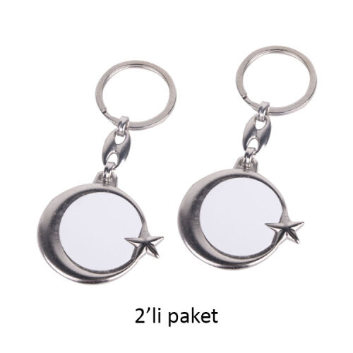Süblimasyon Ay Yıldızlı Çift Taraflı Metal Anahtarlık - 2'li Paket - 4
