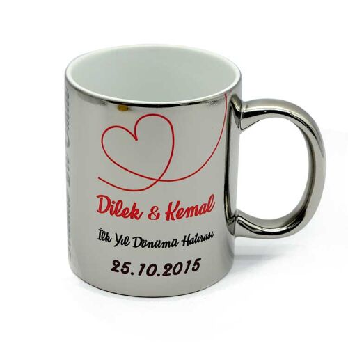 Süblimasyon Aynalı Silver - Gümüş Metalik Kupa Bardak - Kutulu - OFİSOMİ-T (1)