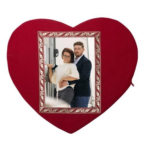 Sublimasyon Bordürlü Kırmızı Kalp Yastık - Dikey - OFİSOMİ-S (1)