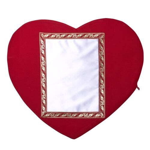 Sublimasyon Bordürlü Kırmızı Kalp Yastık - Dikey - OFİSOMİ-S