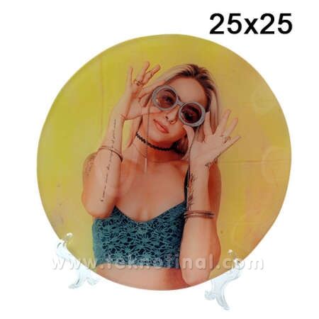 Sublimasyon Cam Yuvarlak Tabak Çerçeve - OFİSOMİ-T (1)