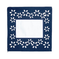 Sublimasyon Çiçek Desenli Yastık - Lacivert - 1