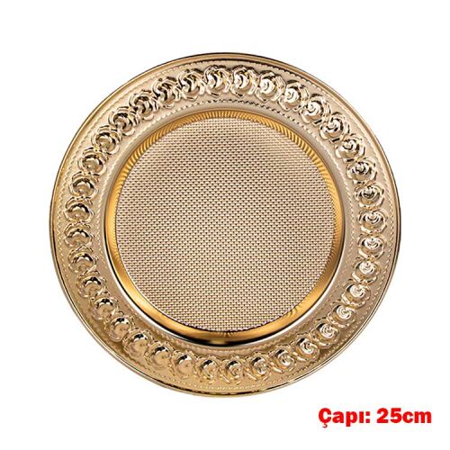Süblimasyon Gül Desenli Gold Metal Tabak - 25cm - OFİSOMİ-T