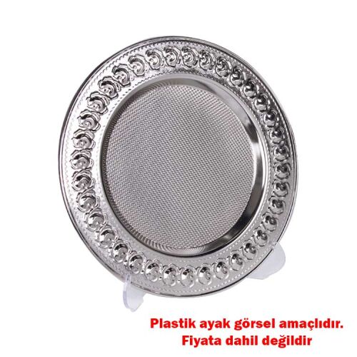 Süblimasyon Gül Desenli Gümüş Metal Tabak - 25cm - OFİSOMİ-T (1)