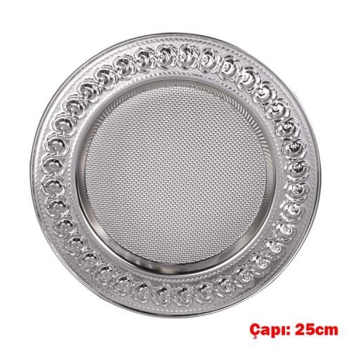 Süblimasyon Gül Desenli Gümüş Metal Tabak - 25cm - OFİSOMİ-T