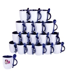 Süblimasyon İçi ve Kulpu Mavi Kaşıklı Porselen Kupa - 1