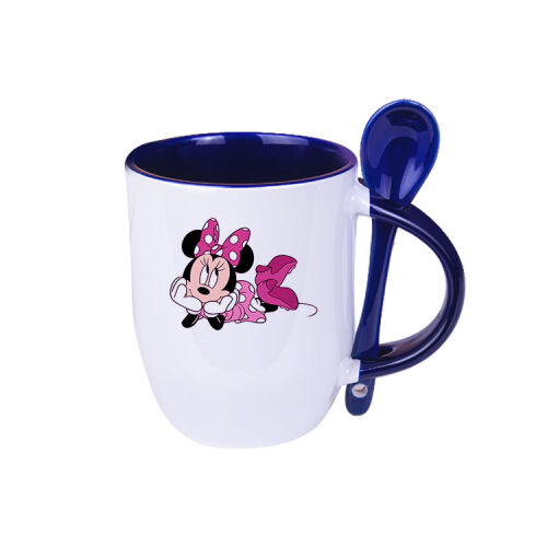 Süblimasyon İçi ve Kulpu Mavi Kaşıklı Porselen Kupa - OFİSOMİ-T (1)