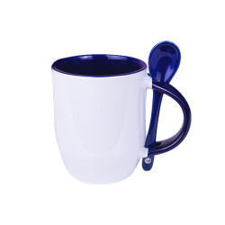 Süblimasyon İçi ve Kulpu Mavi Kaşıklı Porselen Kupa - 3