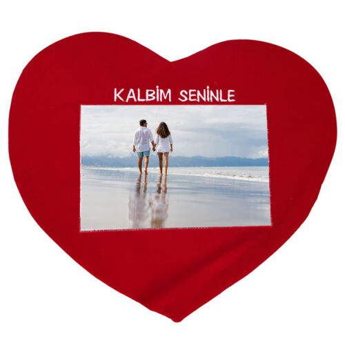 Sublimasyon Kırmızı Kalp Yastık - Kalbim Seninle - OFİSOMİ-S