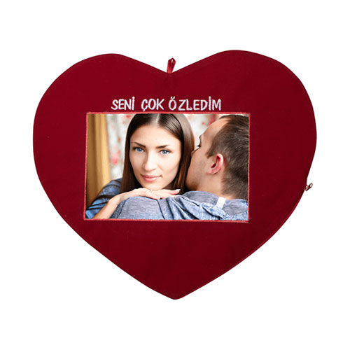 Sublimasyon Kırmızı Kalp Yastık - Seni Çok Özledim - OFİSOMİ-S (1)