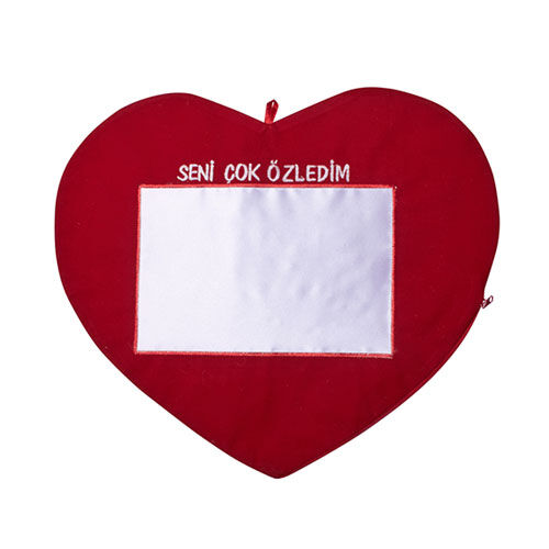 Sublimasyon Kırmızı Kalp Yastık - Seni Çok Özledim - OFİSOMİ-S