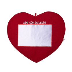 Sublimasyon Kırmızı Kalp Yastık - Seni Çok Özledim - 1