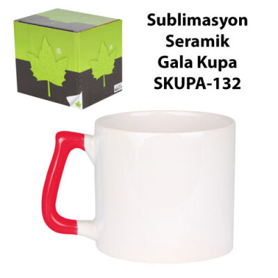 Sublimasyon Kırmızı Kulplu Seramik Gala Kupa - Kutulu - 2