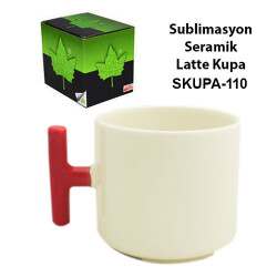 Sublimasyon Kırmızı Kulplu Seramik Latte Kupa - Kutulu - 1