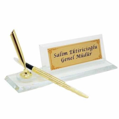 Süblimasyon Kristal Cam Kalemli Masa İsimliği - OFİSOMİ-T