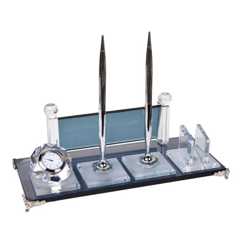 Süblimasyon Kristal iki Kalemli Silver Masa İsimliği - OFİSOMİ-T