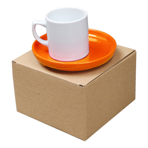 Sublimasyon Kutulu Kahve Fincanı - Turuncu Tabaklı - OFİSOMİ-S (1)