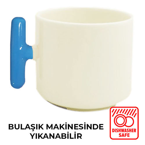 Sublimasyon Mavi Kulplu Seramik Latte Kupa - Kutulu - OFİSOMİ-S