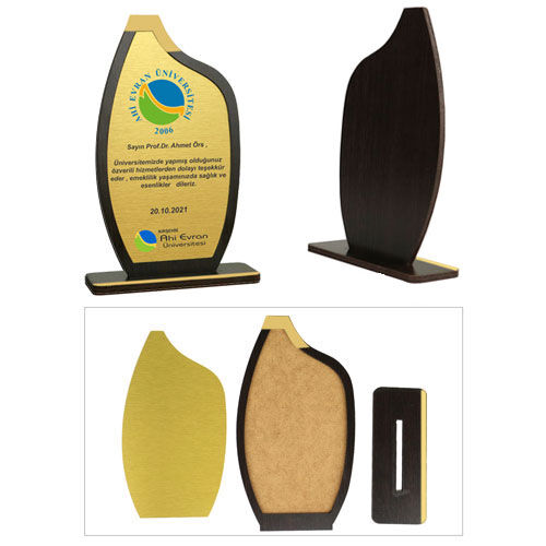 Sublimasyon Metal Baskılı Ahşap Plaket - Altın Metalli - OFİSOMİ-S (1)