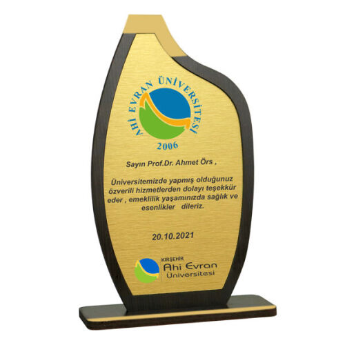 Sublimasyon Metal Baskılı Ahşap Plaket - Altın Metalli - OFİSOMİ-S