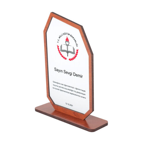 Sublimasyon Metal Baskılı Kahverengi Ahşap Plaket - OFİSOMİ-S