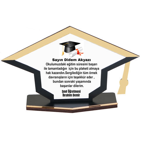 Sublimasyon Metal Baskılı Kep Mezuniyet Plaketi - Beyaz Metalli - OFİSOMİ-S