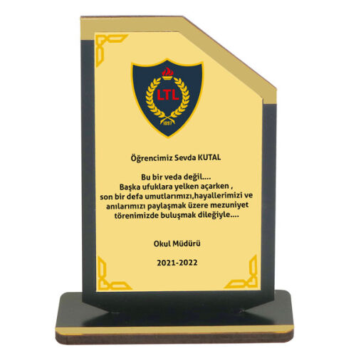 Sublimasyon Metal Baskılı Siyah Ahşap Plaket - Altın Metalli - OFİSOMİ-S