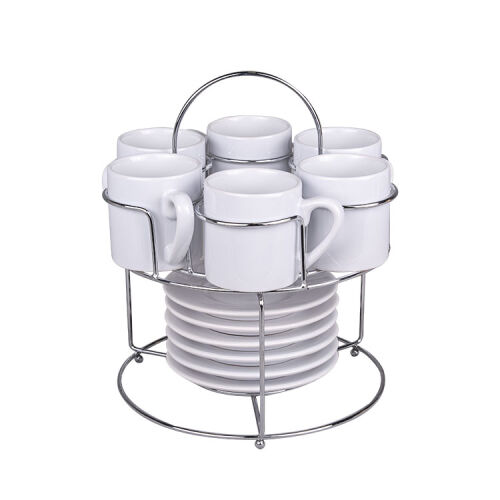 Süblimasyon Papatya Standlı Türk Kahve Fincan Takımı - 6 'lı Beyaz - OFİSOMİ-T (1)