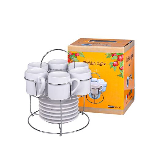 Süblimasyon Papatya Standlı Türk Kahve Fincan Takımı - 6 'lı Beyaz - 3