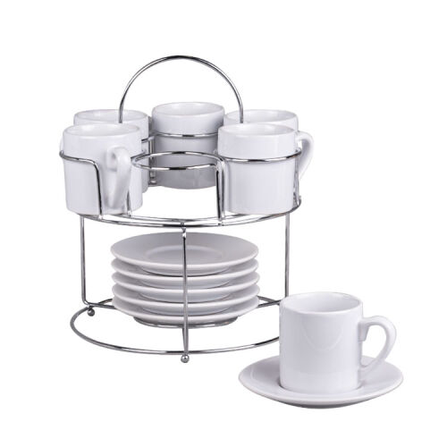 Süblimasyon Papatya Standlı Türk Kahve Fincan Takımı - 6 'lı Beyaz - OFİSOMİ-T