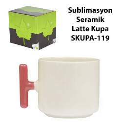 Sublimasyon Pembe Kulplu Seramik Latte Kupa - Kutulu - 2