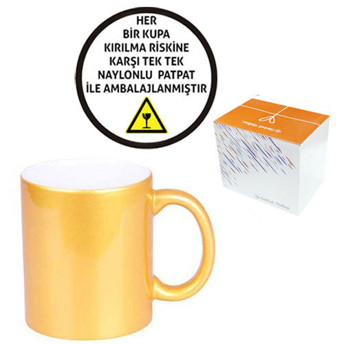 Sublimasyon Porselen Altın Sedefli Kupa - Kutulu - 3