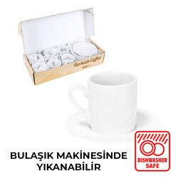 Sublimasyon Porselen Beyaz Kahve Fincanı 6 'lı Set - İthal - 1