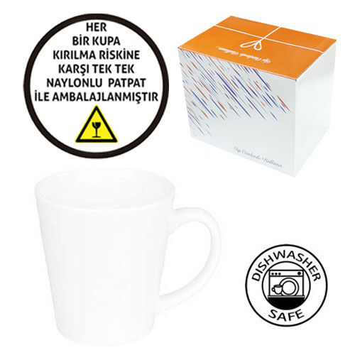 Sublimasyon Porselen Beyaz Konik Kupa - Kutulu - OFİSOMİ-S